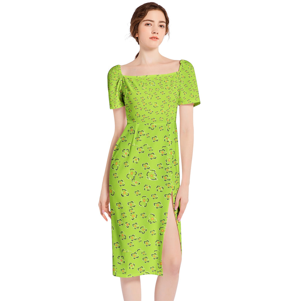 floral Split Thigh Midi Bodycon Dress