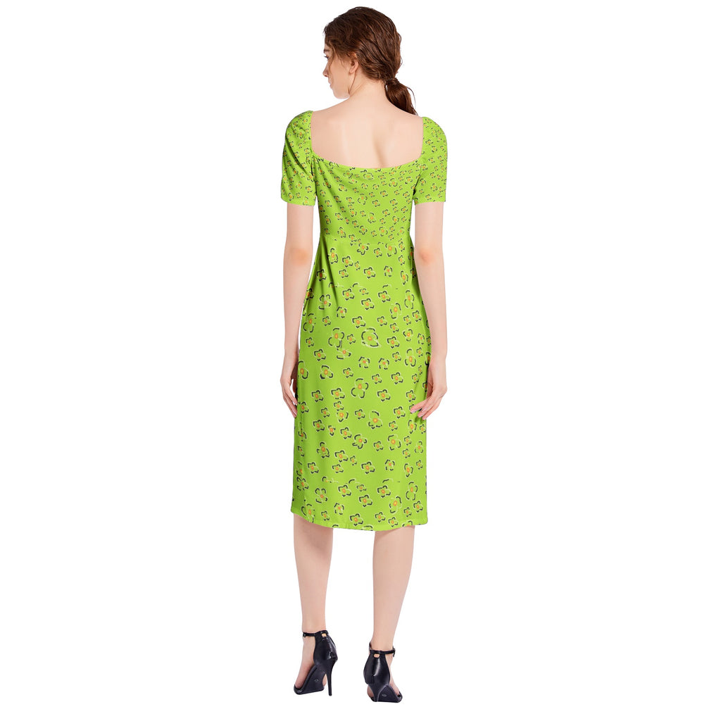 floral Split Thigh Midi Bodycon Dress